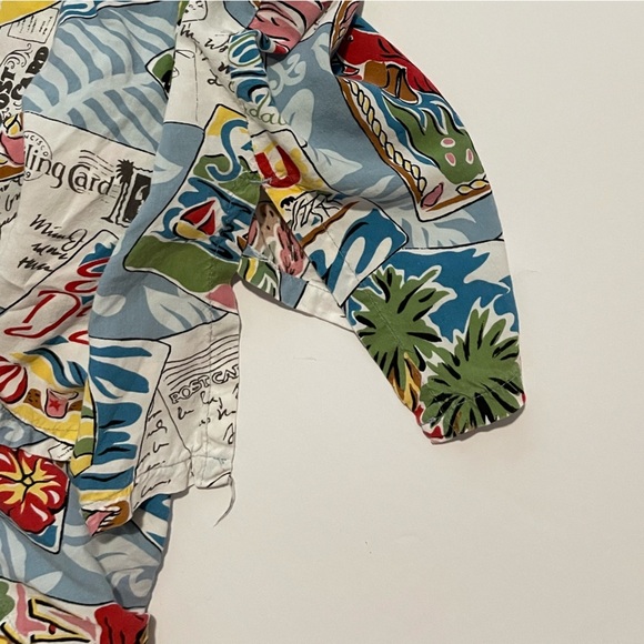 Vintage reyn Spooner hawaiian postcard printed button front short sleeve top - Picture 8 of 9